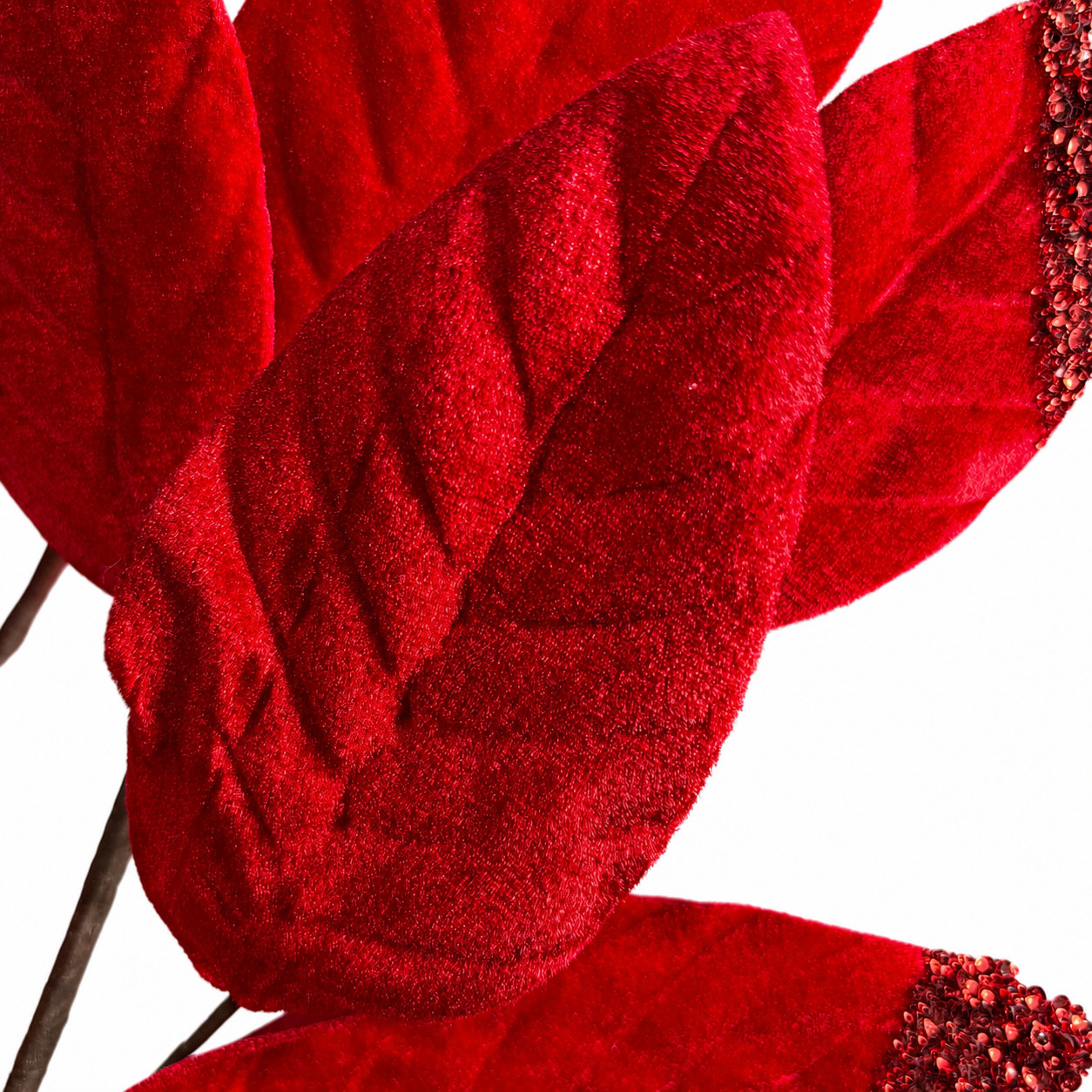 25" Red Velvet Magnolia Leaf Pick with Beads