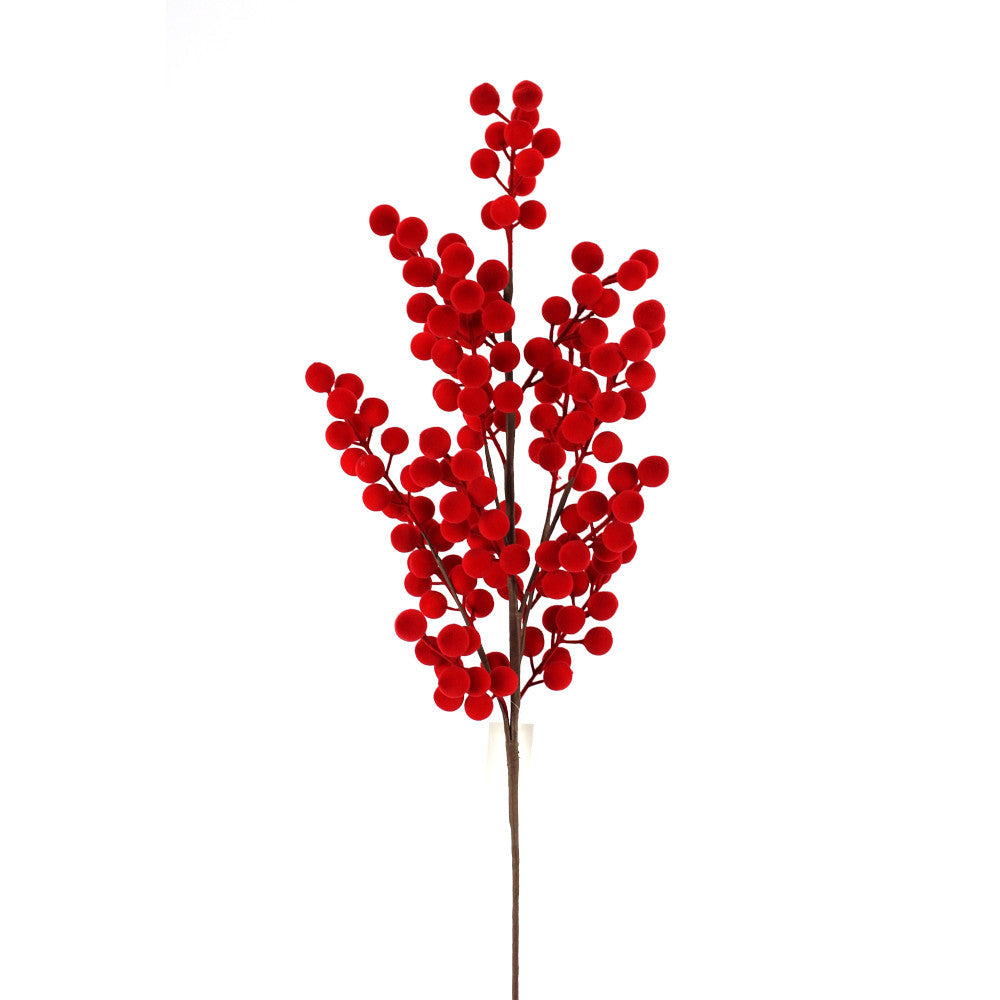 33IN Flocked Berry Spray, Red