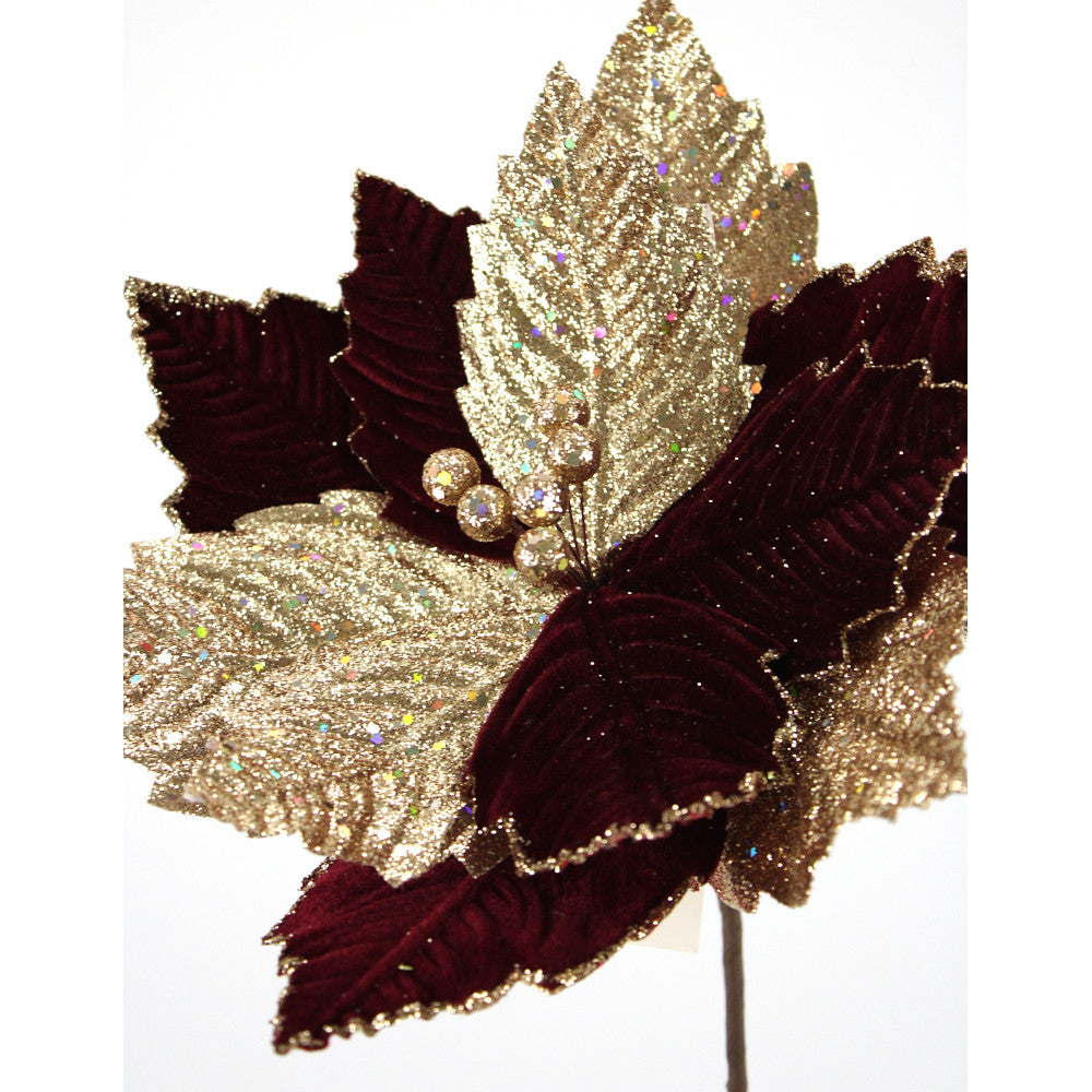 19x12IN Poinsettia Stem, Burgundy Gold