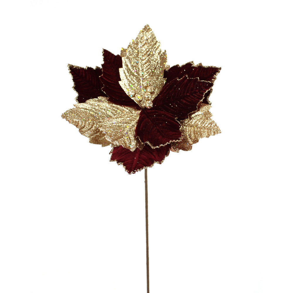 19x12IN Poinsettia Stem, Burgundy Gold