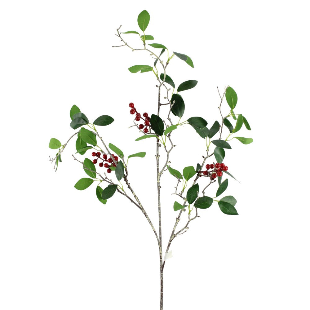 32IN Berry Leaves Spray, Green Red