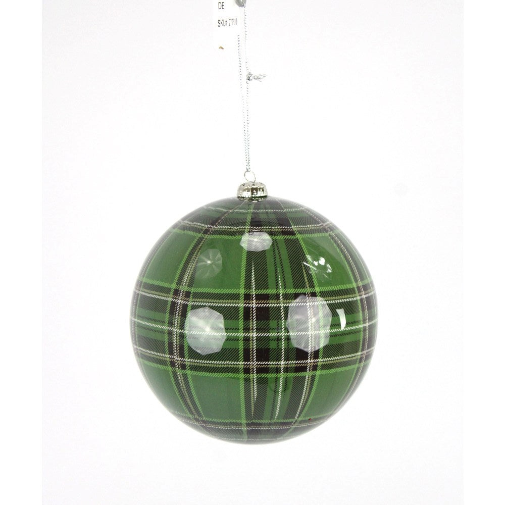 150MM Plaid Ball Ornament, Green Black