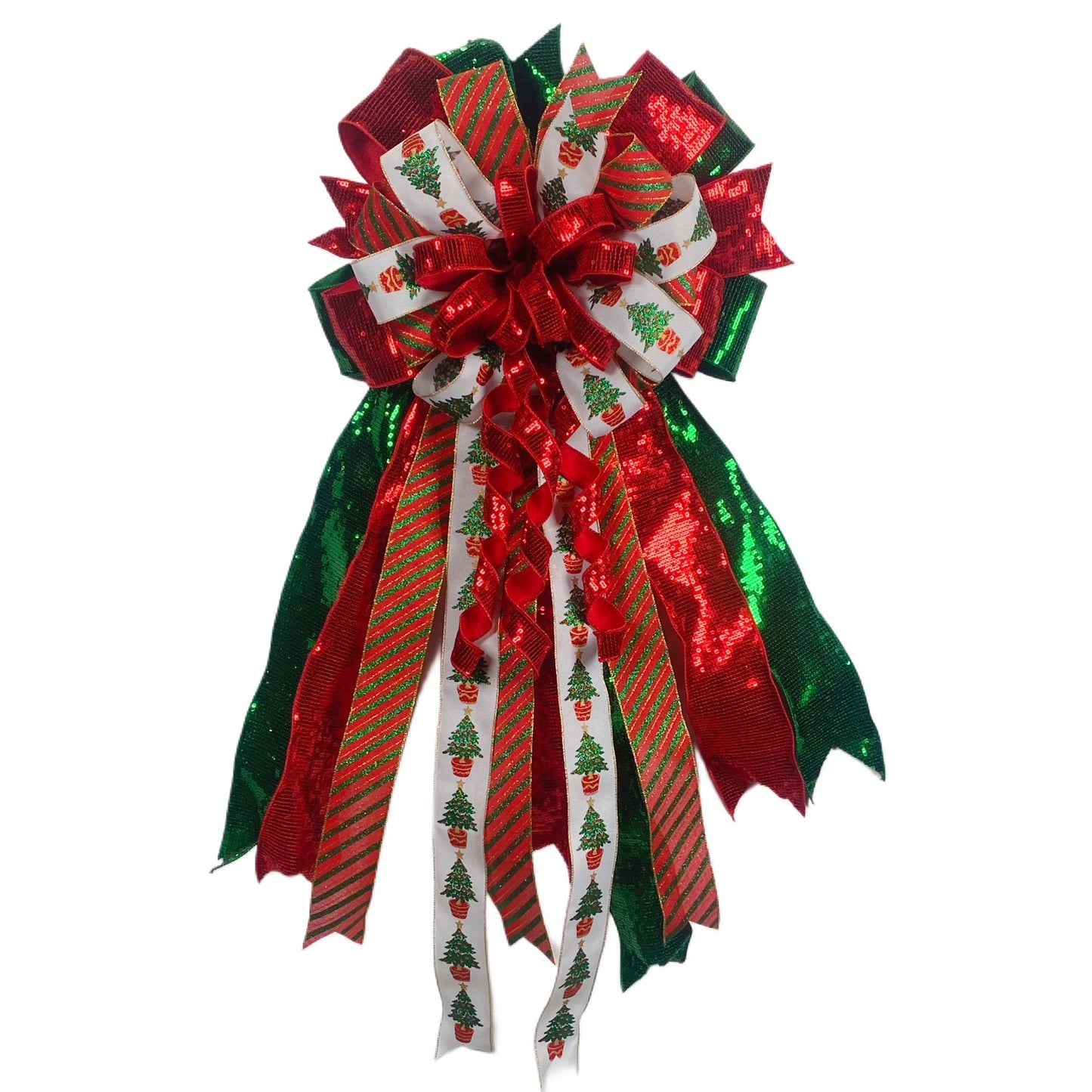 18"W X 40"L TRADITIONAL RED/GREEN CHRISTMAS TREE PRE-MADE BOW