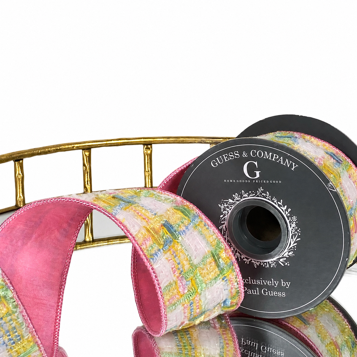 2.5"X5YD SPRING TWEED RIBBON WITH PINK DUPION BACK