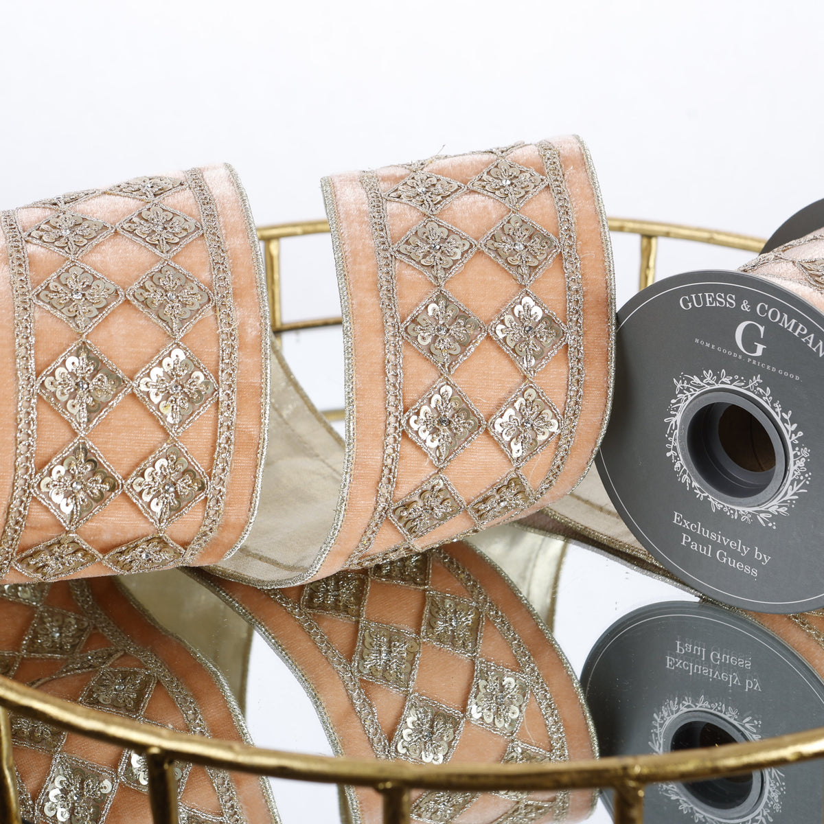 4" PEACH VELVET WITH GOLD DIAMOND DUPION BACK RIBBON