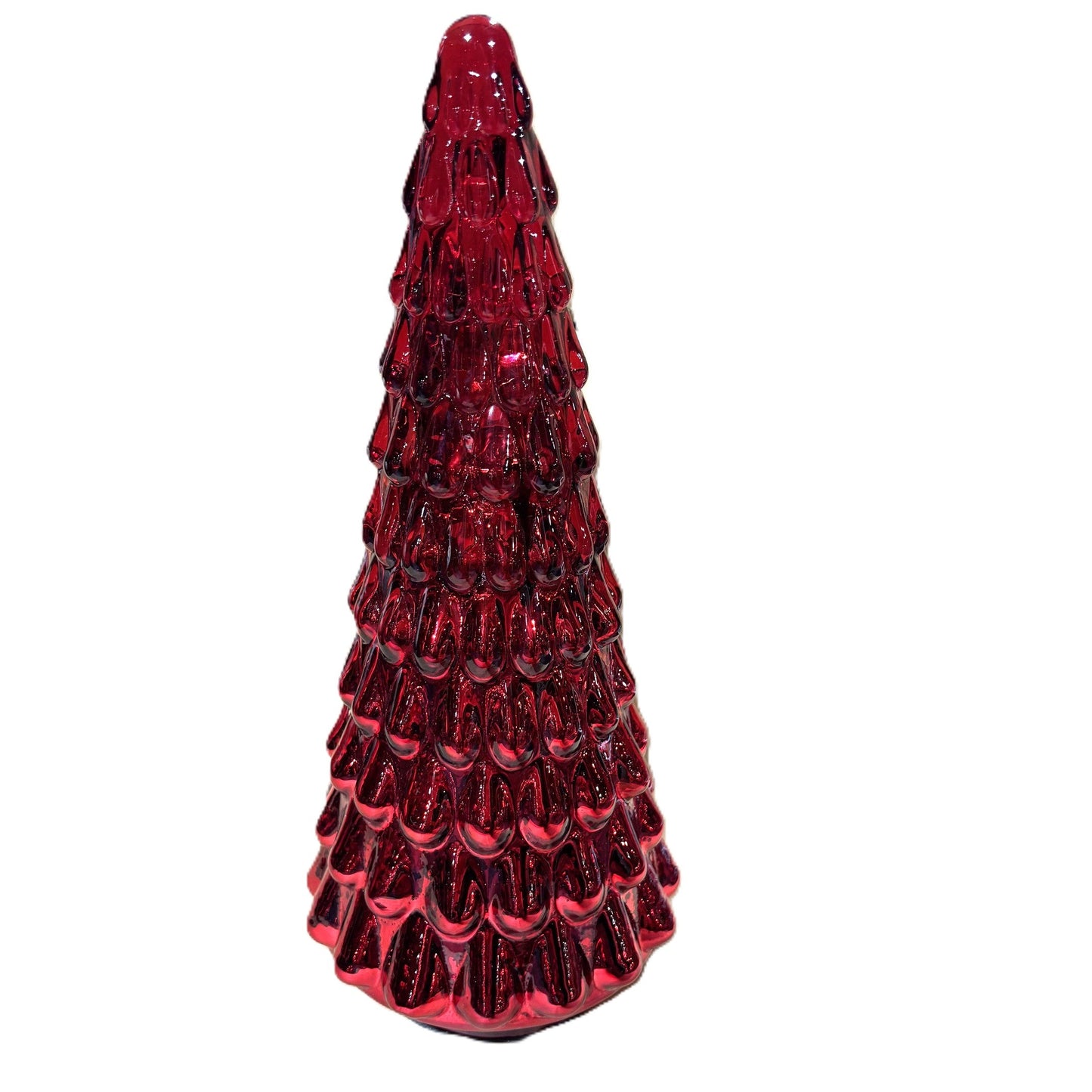 *D4.5"H10.2" - GLASS CHRISTMAS TREE-RED