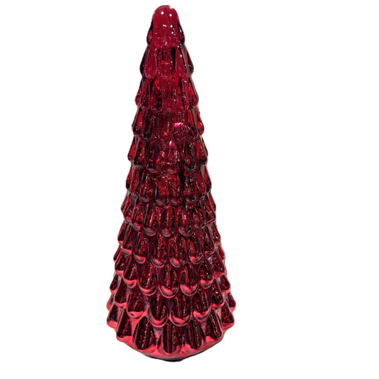 *D4.5"H10.2" - GLASS CHRISTMAS TREE-RED
