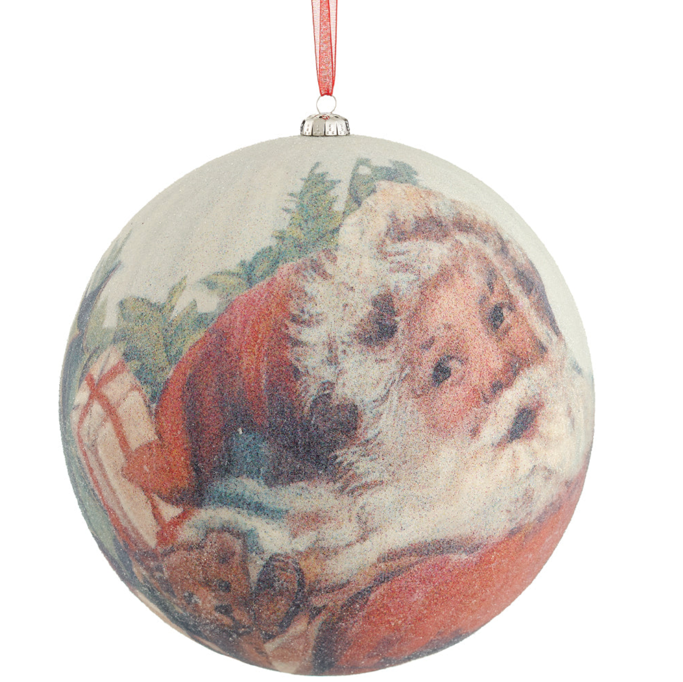 8" Beaded Santa Ball Ornament