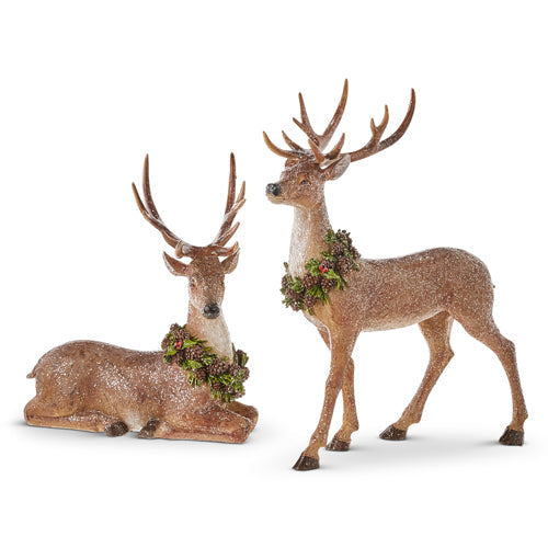 16" Glittered Deer with Wreath (LAYING ONLY)