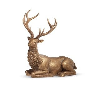 16" GOLD RESIN LAYING DEER