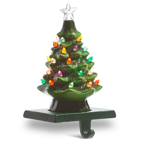 8.5" Vintage Green Lighted Tree Stocking Holder