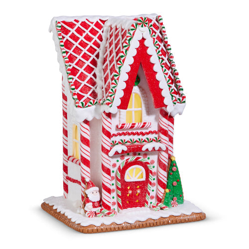 12.75" Lighted Candy Cane Gingerbread House