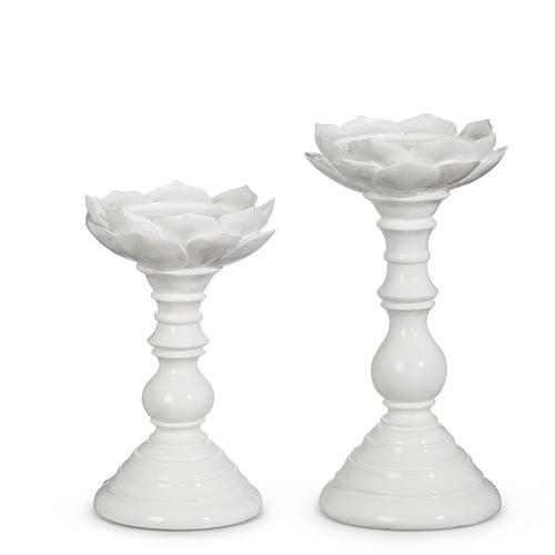 9.75" WHITE FLORAL CANDLE HOLDERS