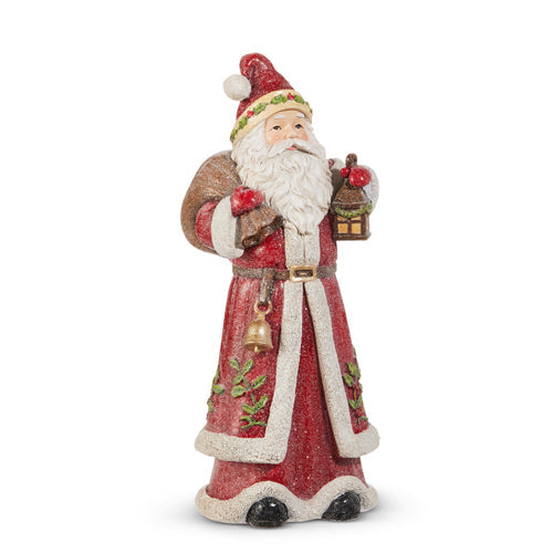 12" Holly and Pine Lantern Santa