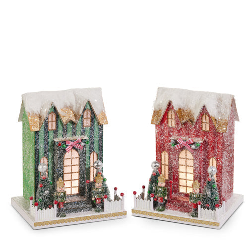10.5" Lighted Striped Paper House (GREEN ONLY)