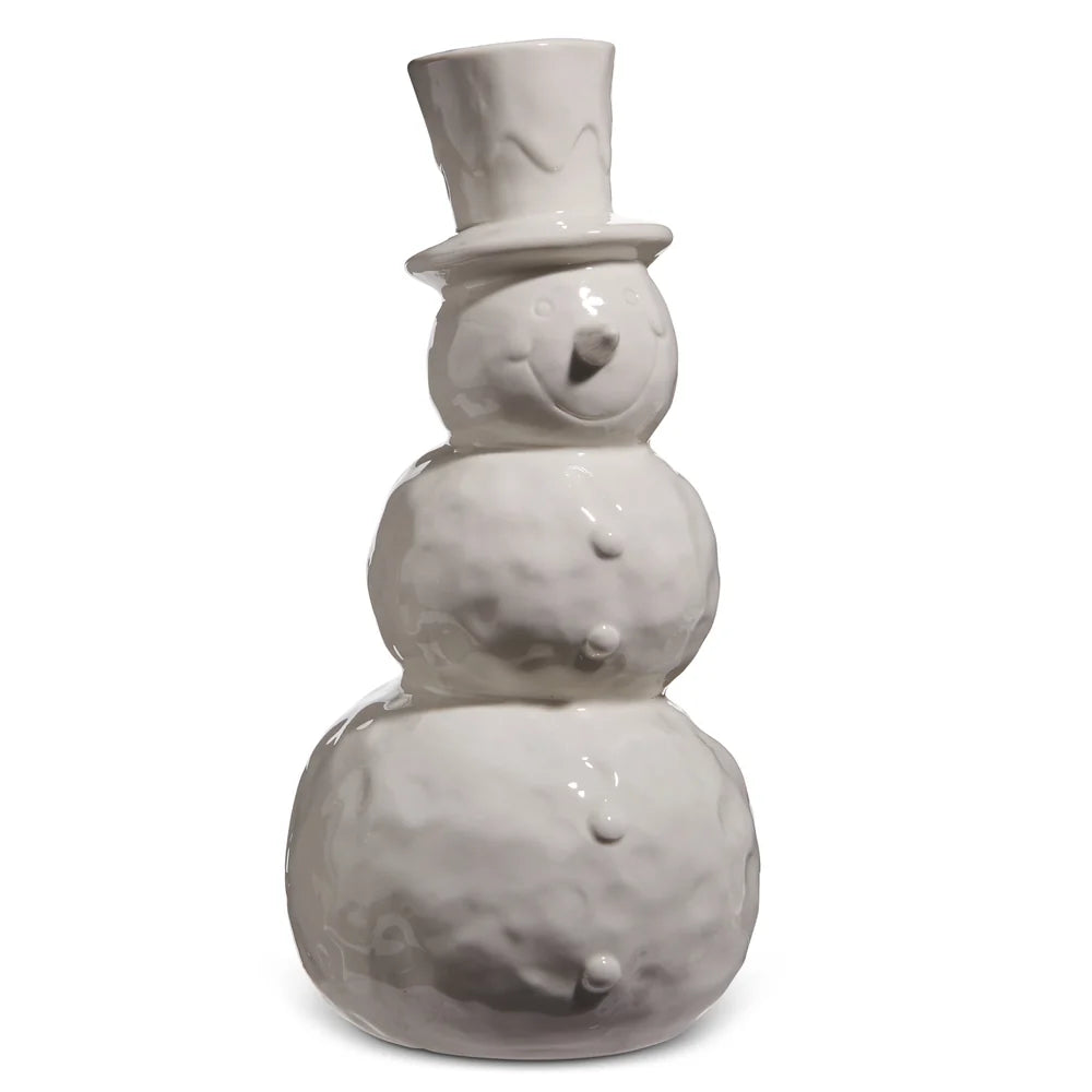 13.5" White Glazed Snowman