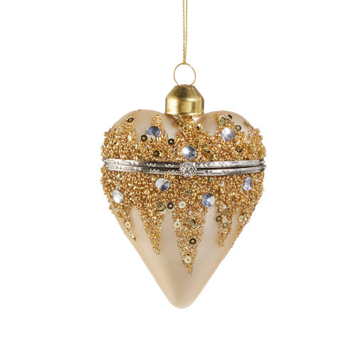 3.5" Champagne Gold Heart Box Ornament