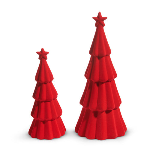 7" Red Tiered Flocked Trees (SMALL)