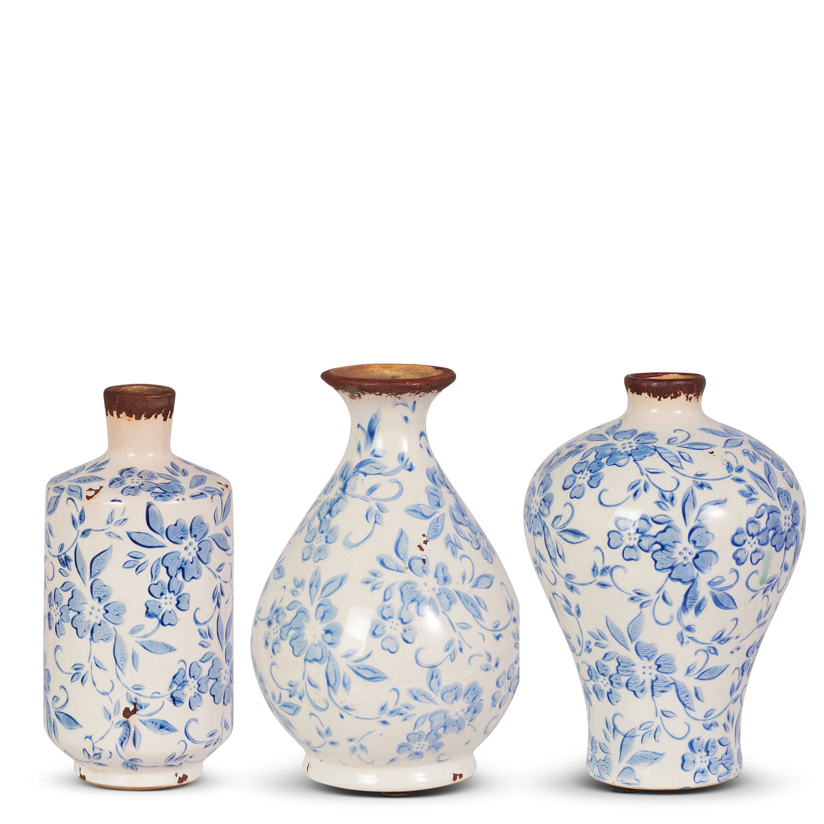 8" BLUE AND WHITE BUD VASES (TEAR DROP ONLY)