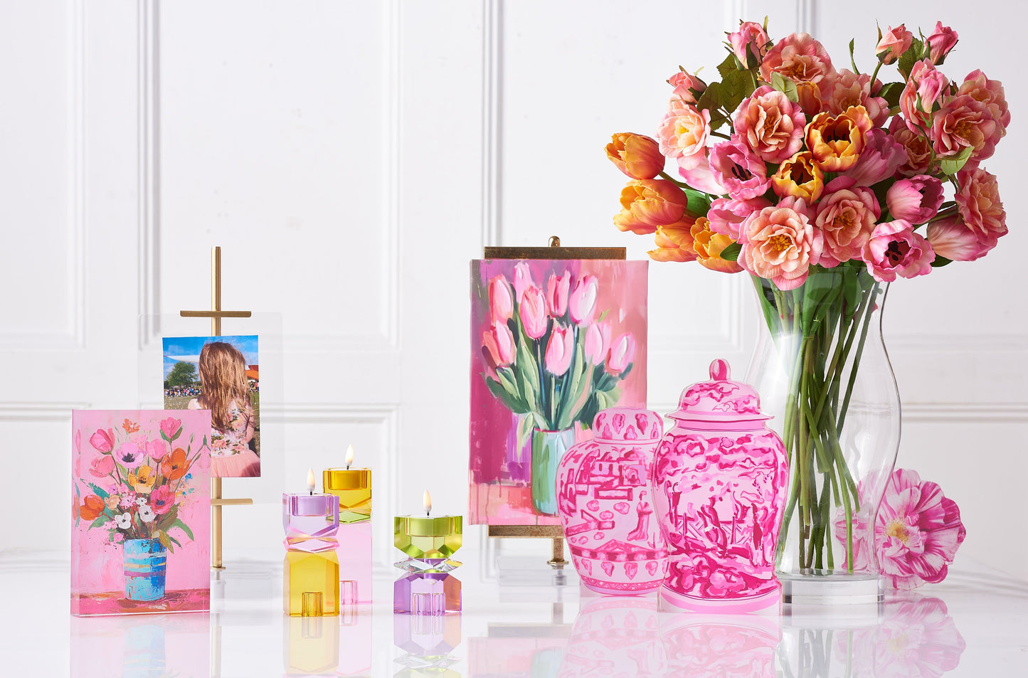 SET OF 2, 10" PINK CHINOISERIE CONTAINER ACRYLIC CUT OUTS
