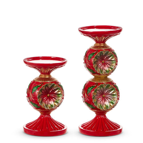 10" Vintage Red and Green Candle Holder