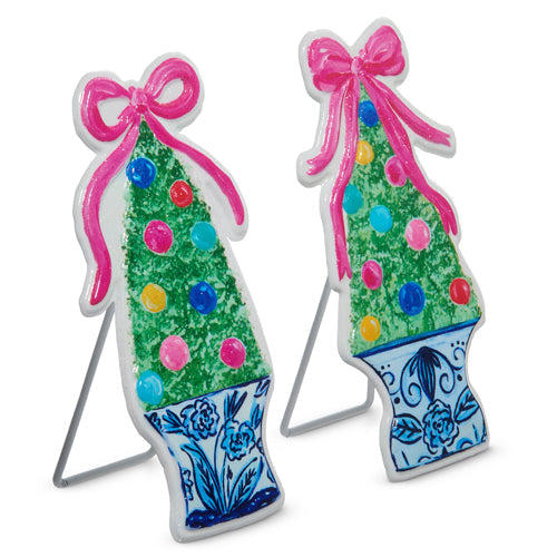 7" Chinoiserie Decorated Tree Easel (DOUBLE TAIL BOW)