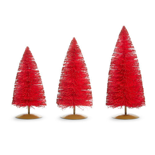 14" Red Glittered Bottle Brush Tree (LARGE ONLY)