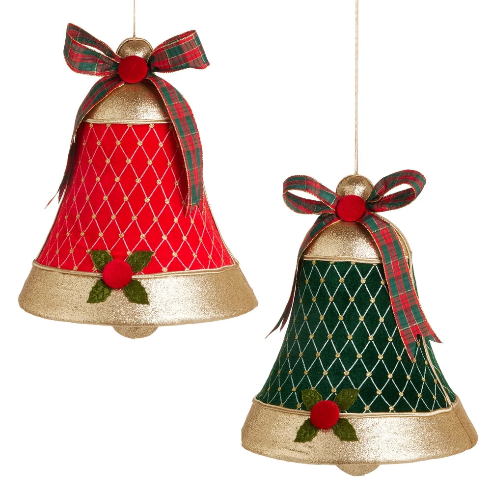 12" Red and Green Velvet Bell Ornament (GREEN ONLY)SHIPS 9/1/2026