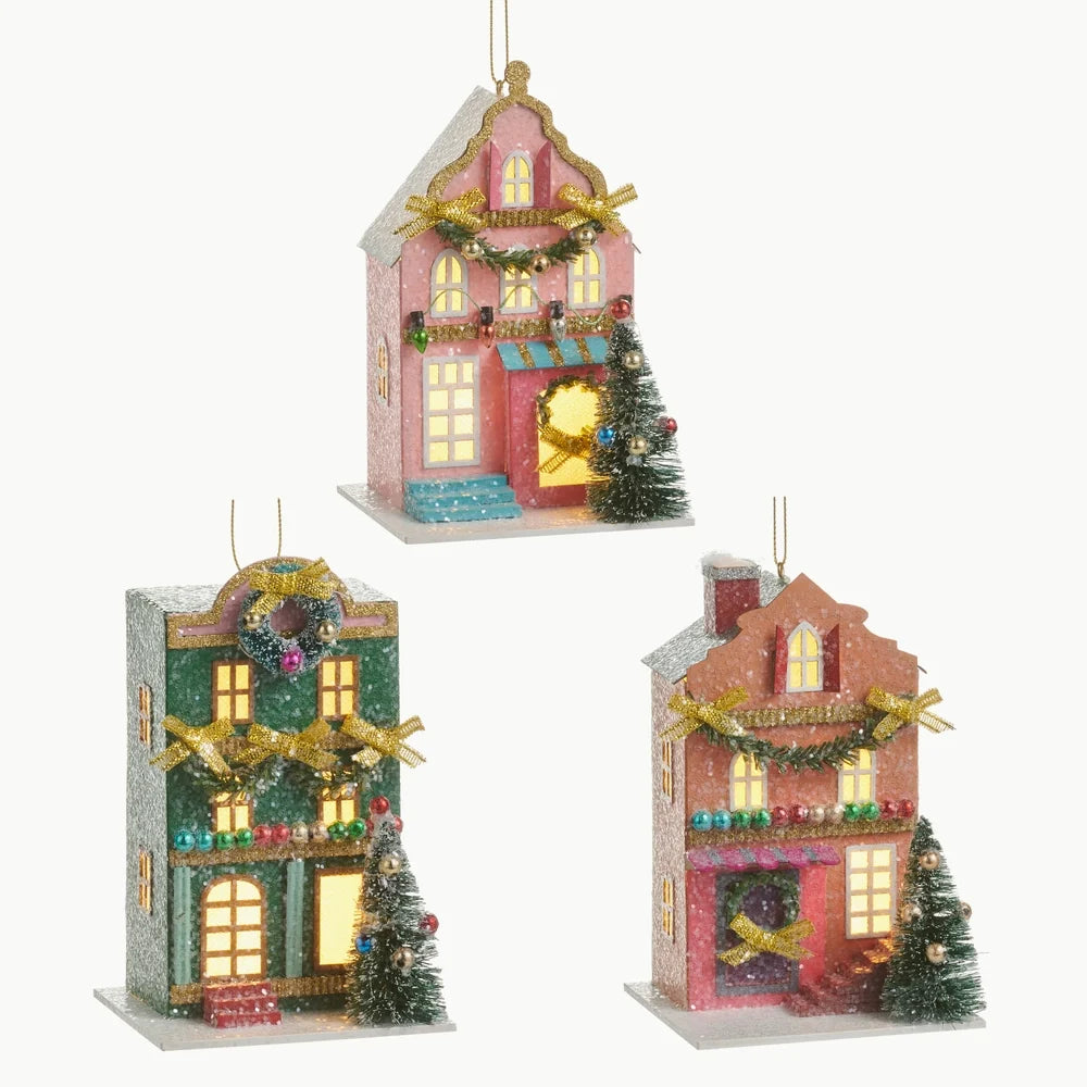 5.5" Lighted Paper Multicolored House Ornament (BOTTOM RIGHT ONLY)