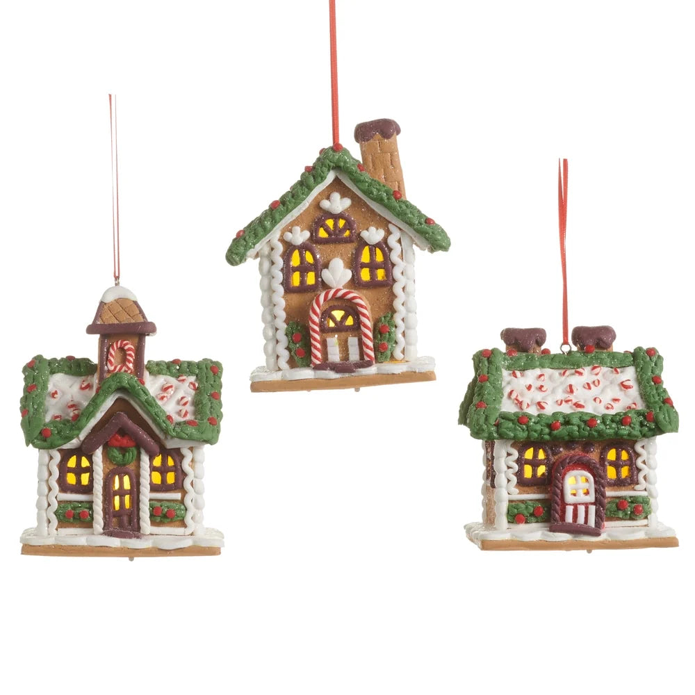 3.5" Chocolate Lighted Gingerbread House Ornament (LEFT ONLY)