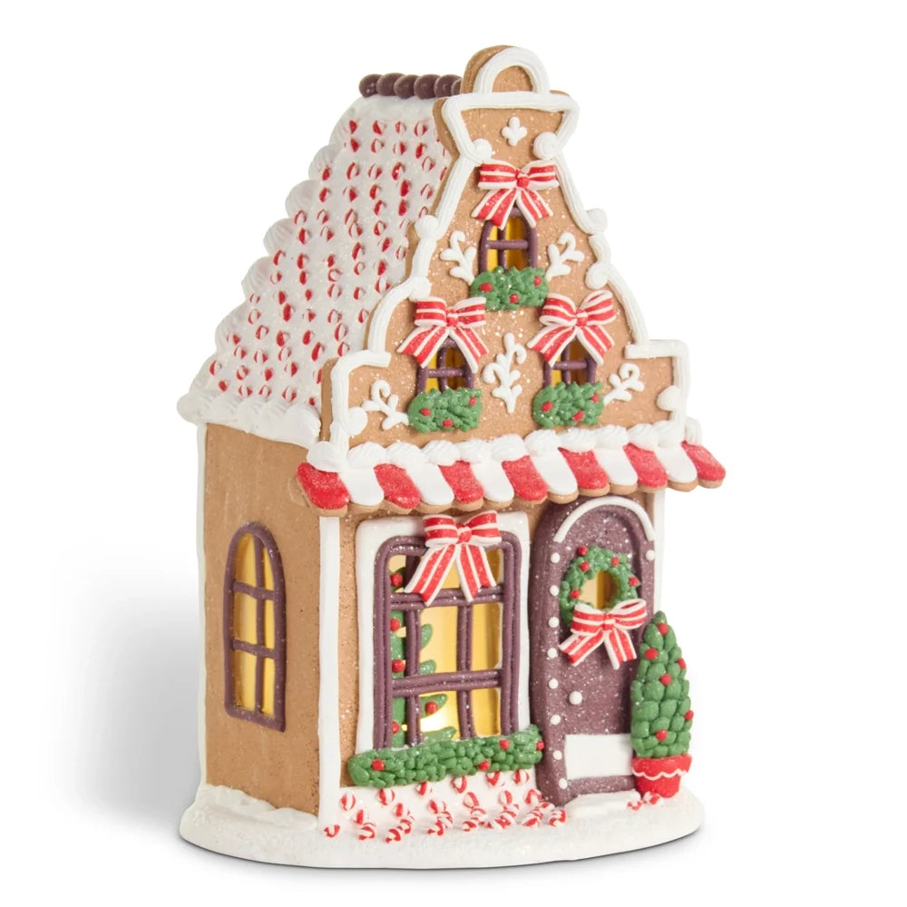 11.75" Chocolate and Peppermint Lighted Gingerbread House SHIPS 9/1/2026
