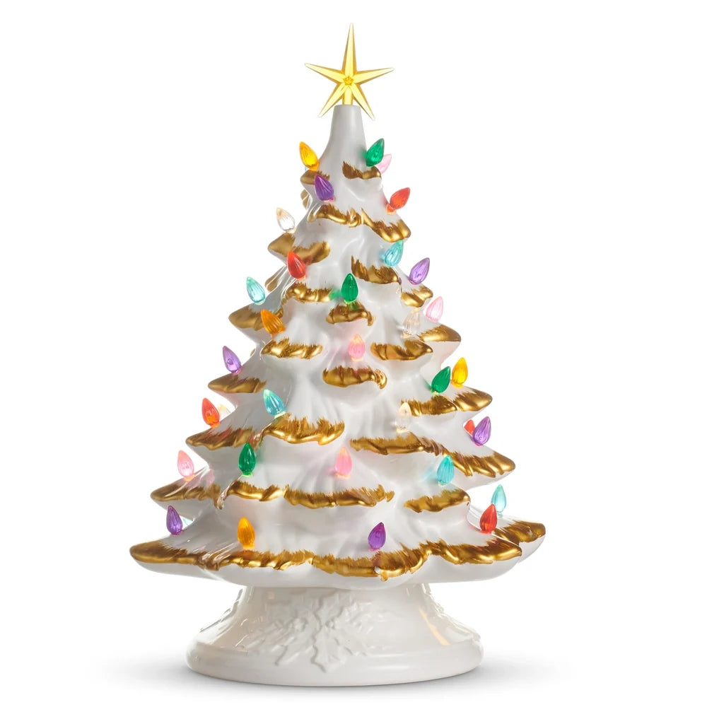 15" White and Gold Lighted Tree