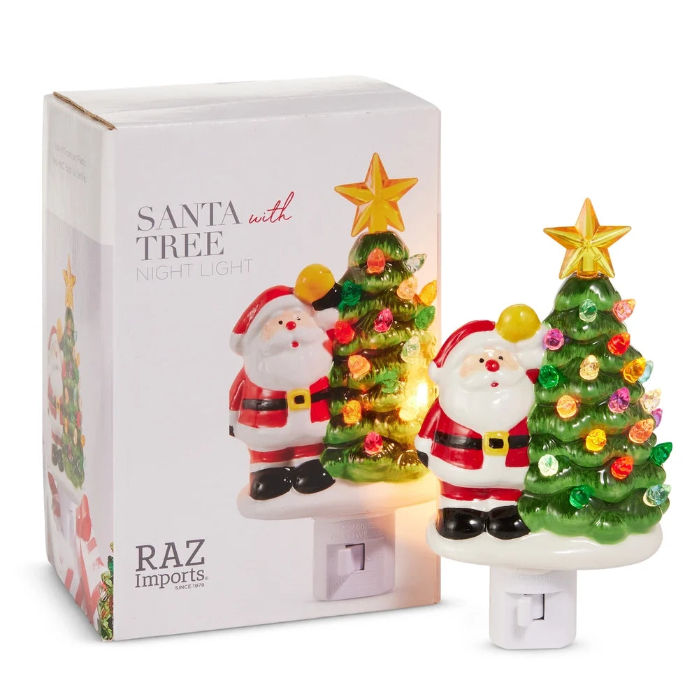 6.5" Boxed Santa with Tree Night Light