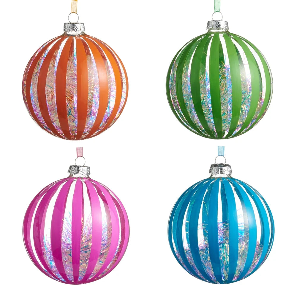 5" Neon Tinsel Filled Ball Ornament (ORANGE ONLY)
