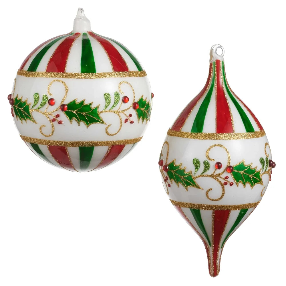 6" Holly and Stripe Ornament (DOUBLE POINT ONLY)