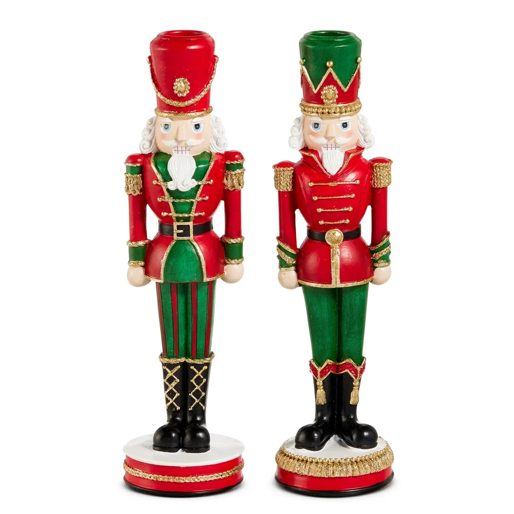 10" Red and Green Nutcracker Candlesticks (GREEN HAT ONLY)