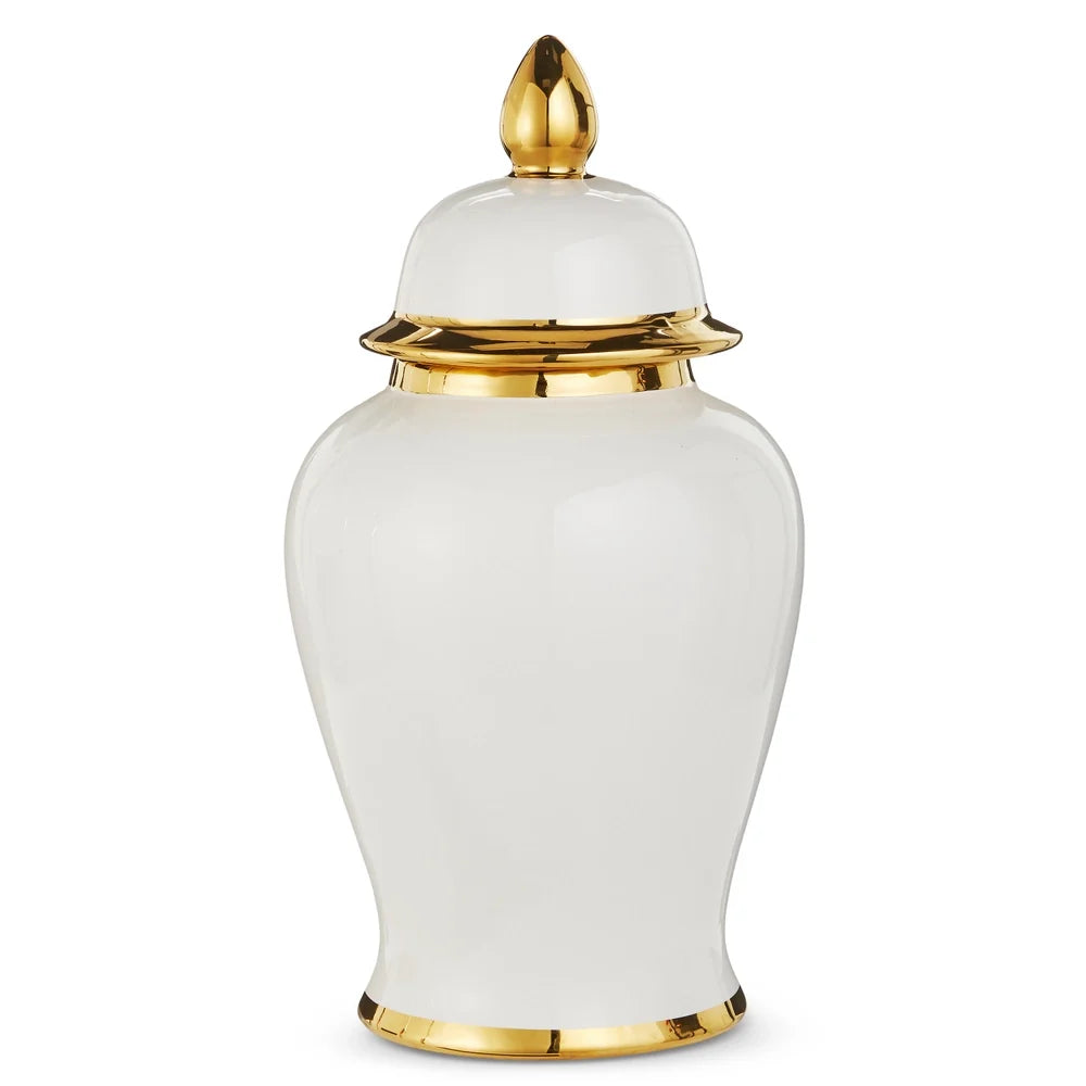19" White and Gold Ginger Jar