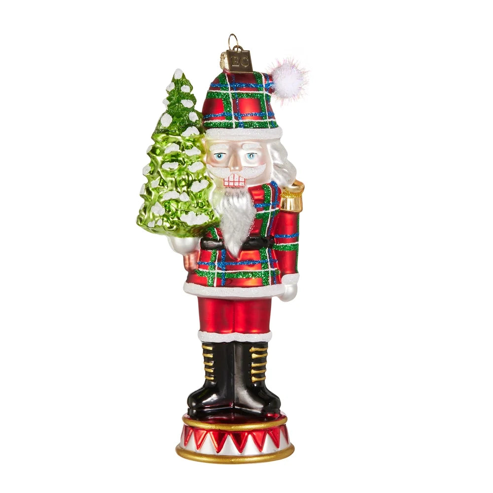 EC 7.5" Plaid Nutcracker Ornament SHIPS 9/1/2026