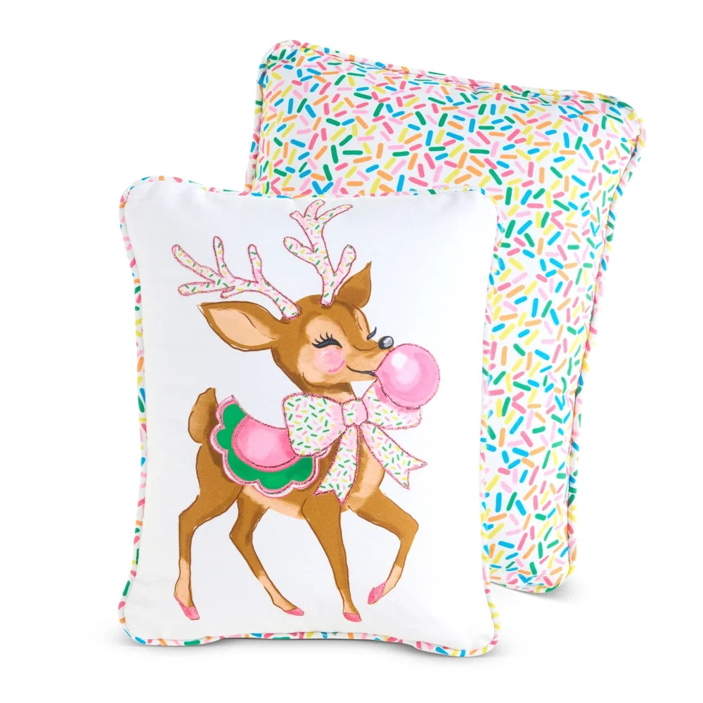 16" Bubblegum Blowin' Reindeer Pillow SHIPS 9/1/2026
