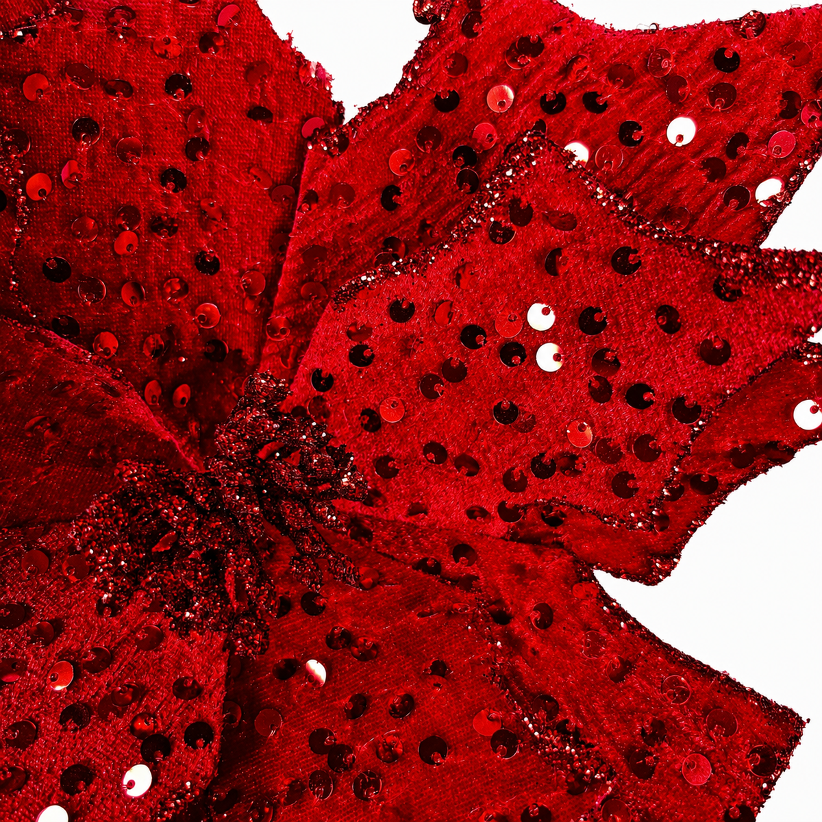11.5" Diameter Red Sequined Poinsettia Stem