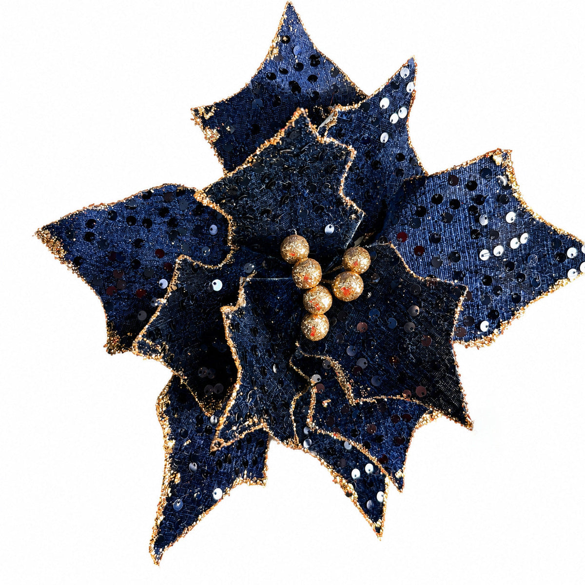 11.5" Diameter Midnight Blue Sequined Poinsettia Stem