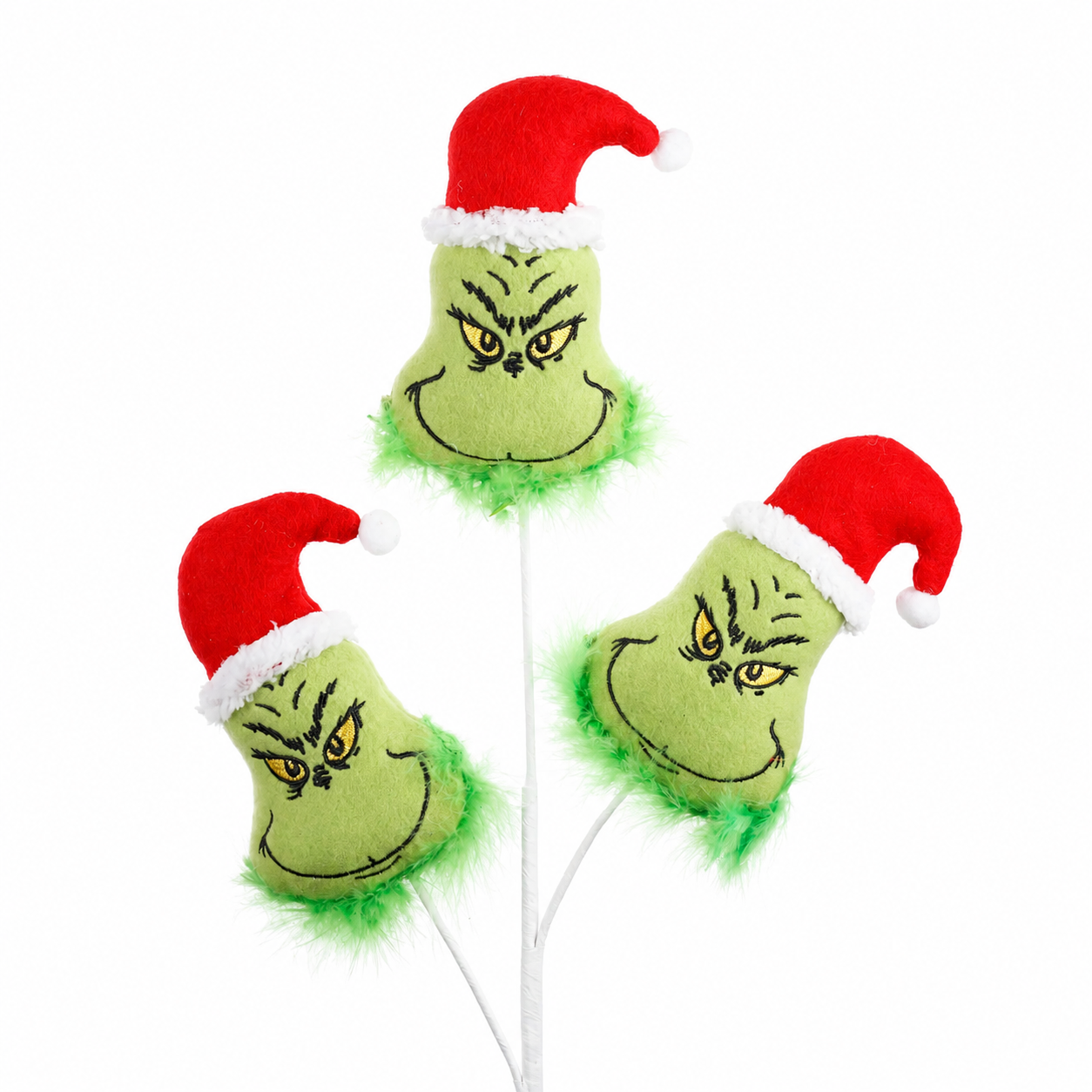 24" WHITE/GREEN/RED 3 GRINCH FLORAL STEM