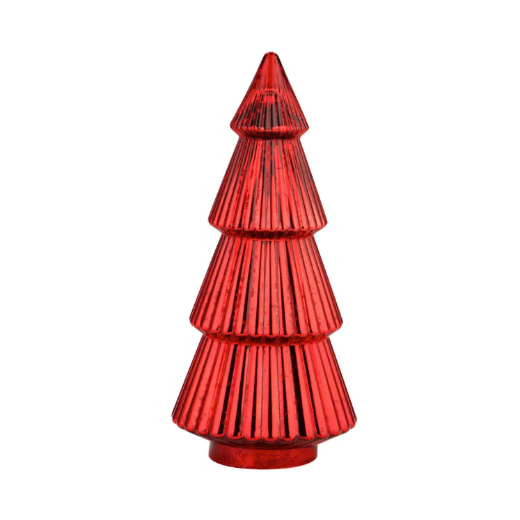D7"H14.5" - MERCURY GLASS CHRISTMAS TREE-RED
