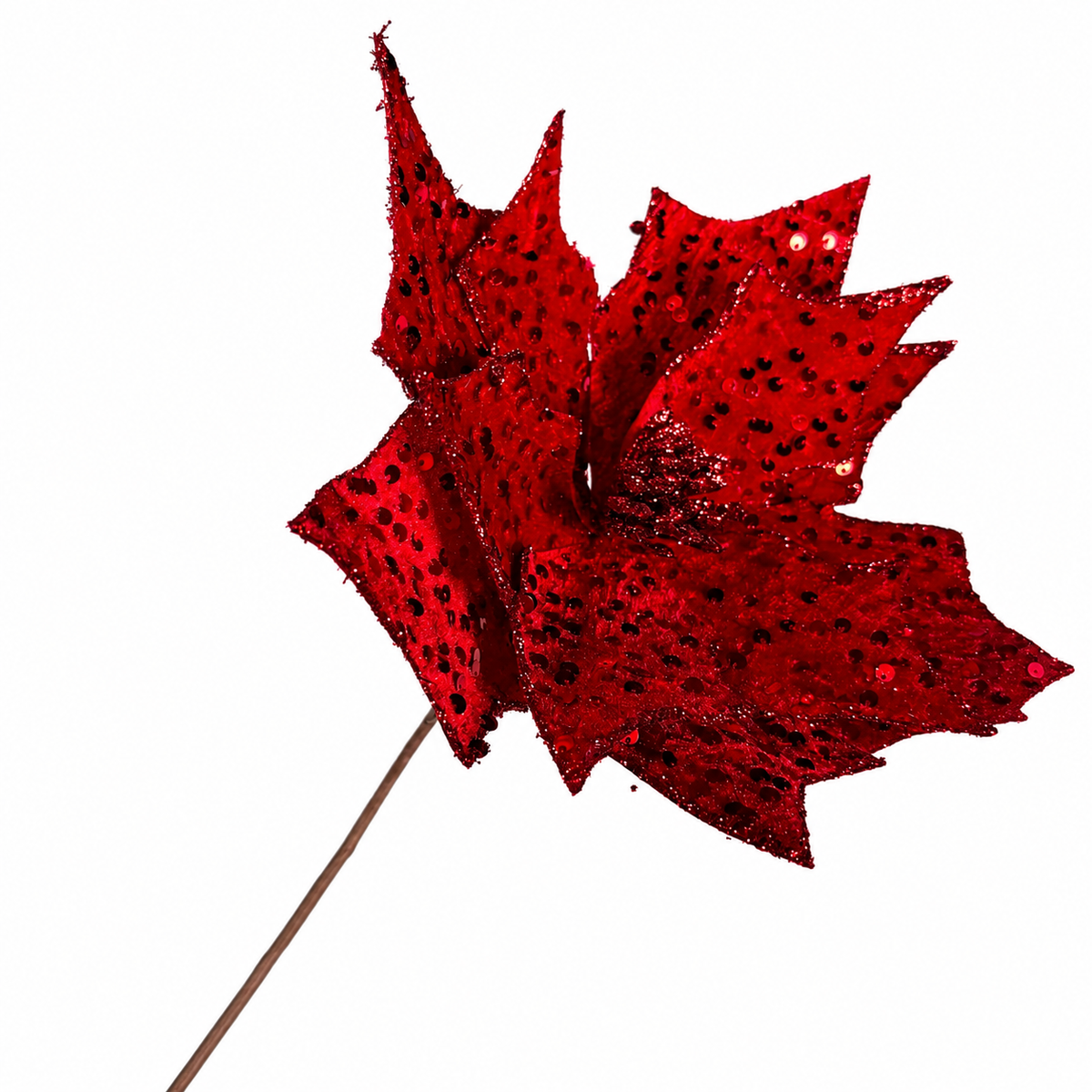 11.5" Diameter Red Sequined Poinsettia Stem