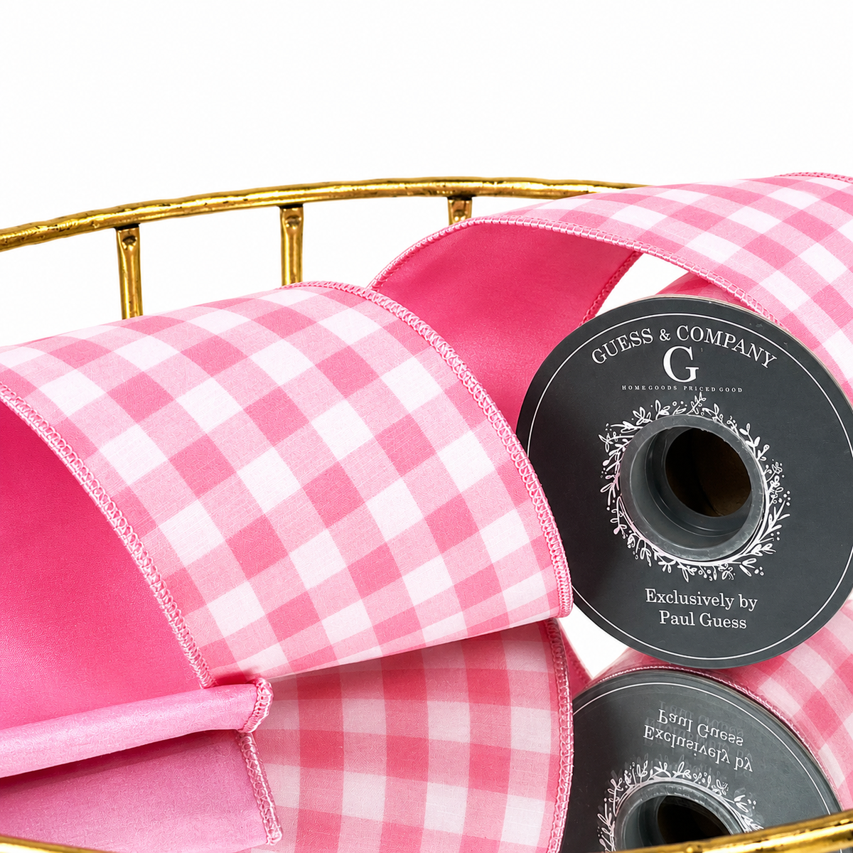 4"X5YD PINK CHECK RIBBON WITH PINK DUPION BACK