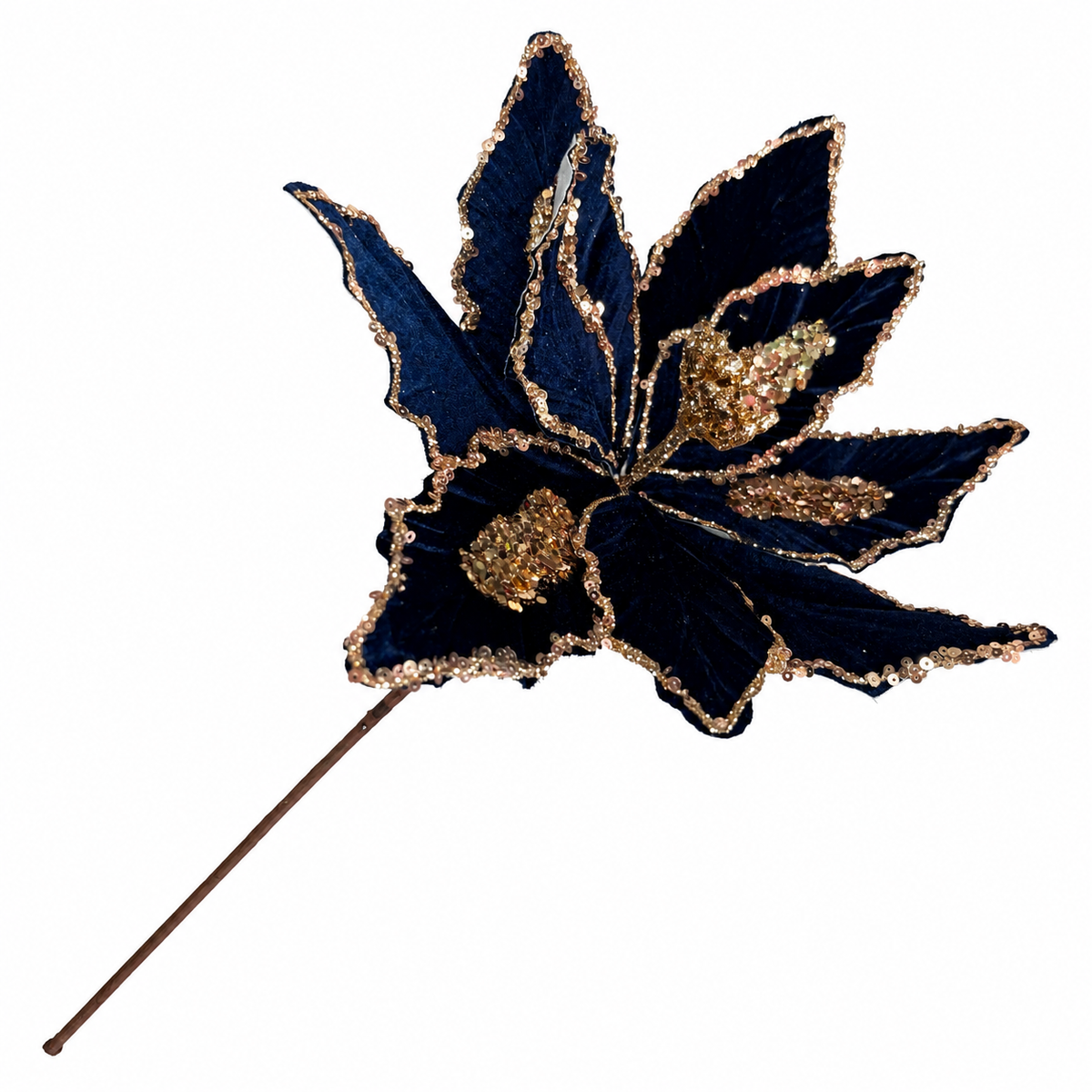 17.5" MIDNIGHT BLUE POINSETTIA WITH STEM