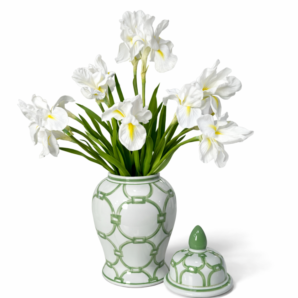 14.5" Green and White Pattern Ginger Jar