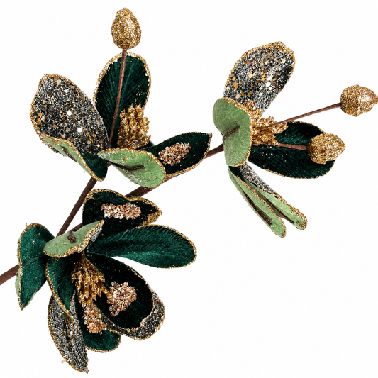 23.5" Emerald Velvet Magnolia Spray