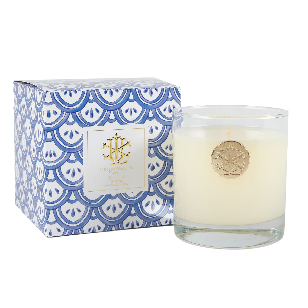 Veranda 8 oz Blue and White Designer Box Candle