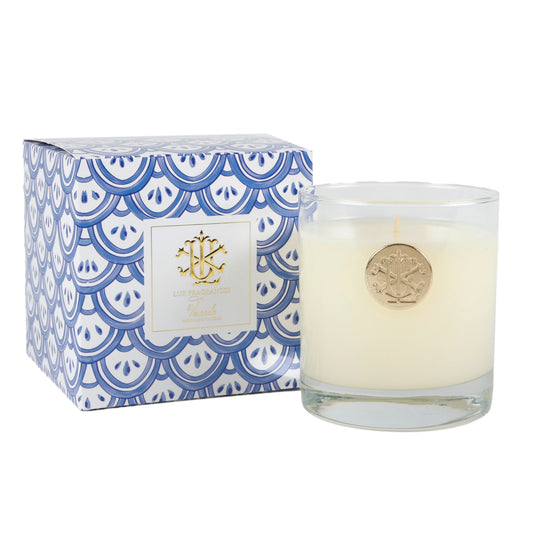 Veranda 8 oz Blue and White Designer Box Candle
